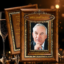 Convites Elegant Ornate Rustic Gold Wood Photo Birthday men
