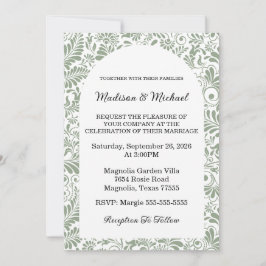 Convites Elegant Ornate Swirl Sage Green Floral Wedding
