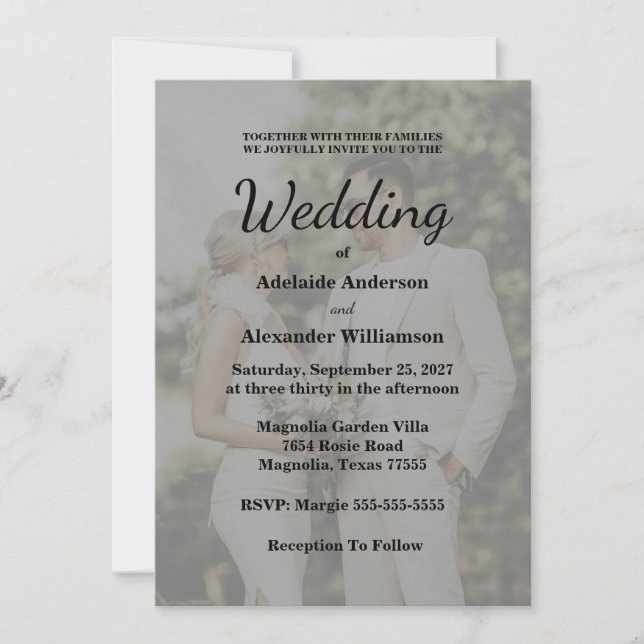 Convites Elegant Overlay Photo Wedding (Frente)