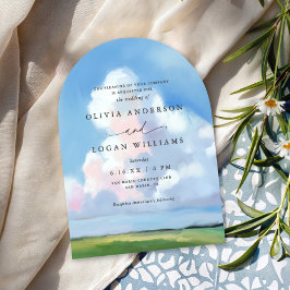 Convites Elegant Painted Landscape Blue Sky Clouds Wedding