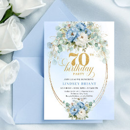 Convites Elegant Pastel Blue Flowers 70th Birthday Invites