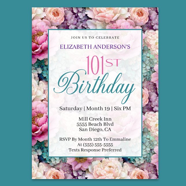 Convites Elegant Pastel Floral Garden 101st Birthday (Criador carregado)