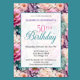 Convites Elegant Pastel Floral Garden 50th Birthday