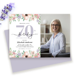 Convites Elegant Pastel Floral Photo 70th Birthday Party