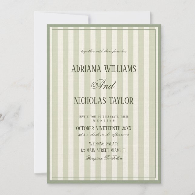 Convites Elegant Pastel Green Striped Wedding (Frente)