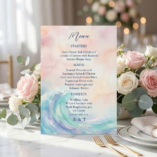 Convites Elegant Pastel Watercolor Menu | Soft Blush & Aqua