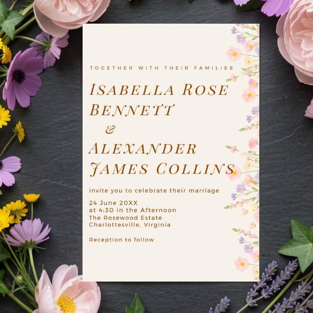 Convites Elegant Pastel Wildflower Right Border Watercolor  (Criador carregado)