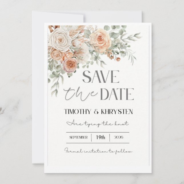 Convites Elegant Peach and Green Save the Date Invitation (Frente)