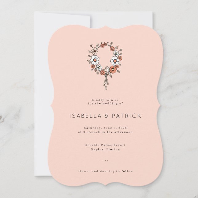 Convites Elegant Peach Floral Wreath (Frente)