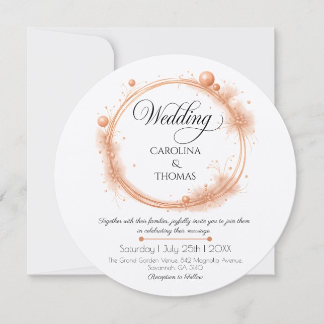 Convites Elegant Peach Sparkle Wedding Script Calligraphy (Frente)