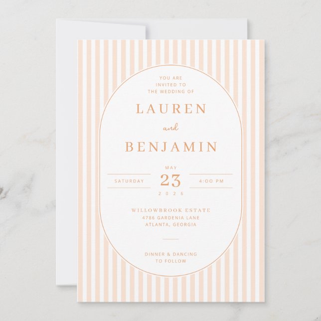 Convites Elegant Peach Striped Wedding Invitation (Frente)