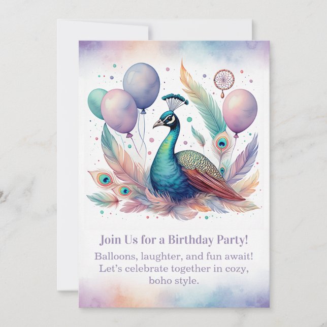 Convites Elegant Peacock Birthday Invitation  Boho  (Frente)