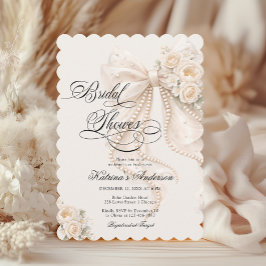 Convites Elegant Pearl Bow Floral Bridal Shower 