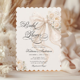 Convites Elegant Pearl Bow Floral Bridal Shower