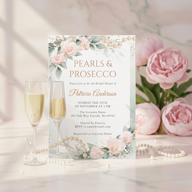 Convites Elegant Pearls and Prosecco Bridal Shower (Criador carregado)