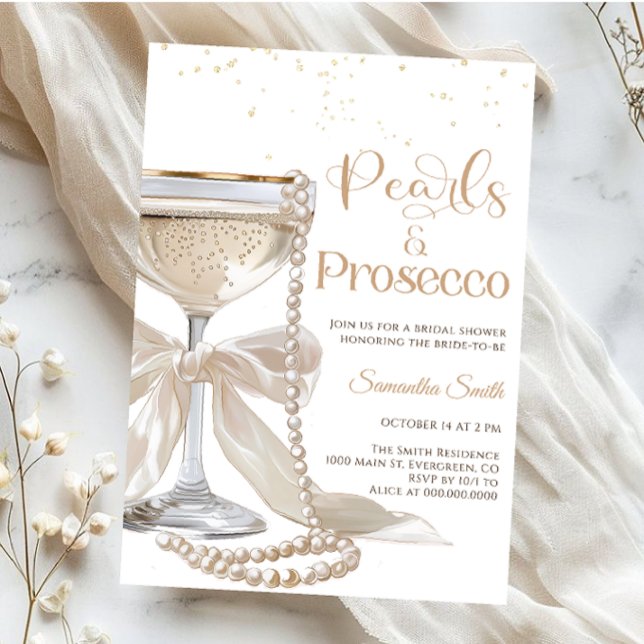 Convites Elegant Pearls and Prosecco Bridal Shower   (Criador carregado)