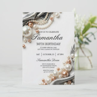 Convites Elegant Pearls and Satin 30th Birthday Invitation