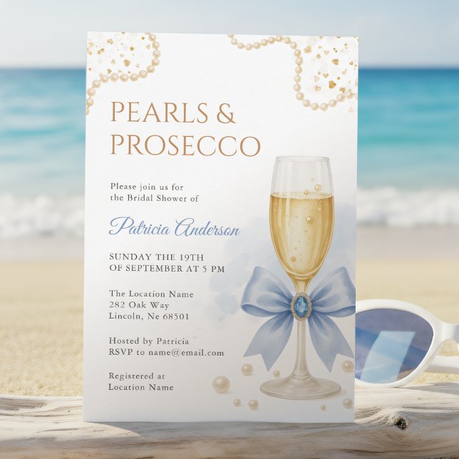 Convites Elegant Pearls & Prosecco Bridal Shower Invitation (Criador carregado)