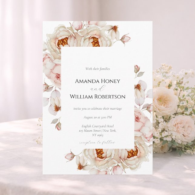 Convites Elegant Peony Garden Wedding Invitation (Criador carregado)