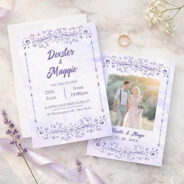Convites Elegant Periwinkle Blue Floral Wedding (Criador carregado)