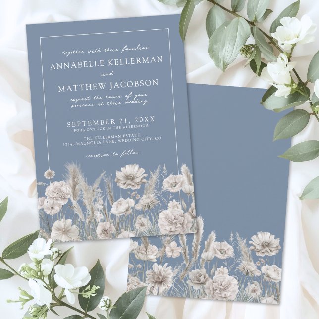 Convites Elegant Periwinkle Wildflower Wedding (Elegant Periwinkle Wildflower Wedding Invitation)