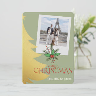 Convites Elegant Personalized Photo | Merry Christmas Gold