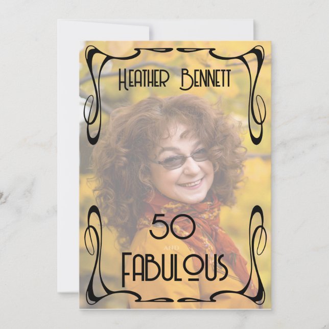 Convites Elegant Photo Art Deco 50th Fab Birthday   (Frente)