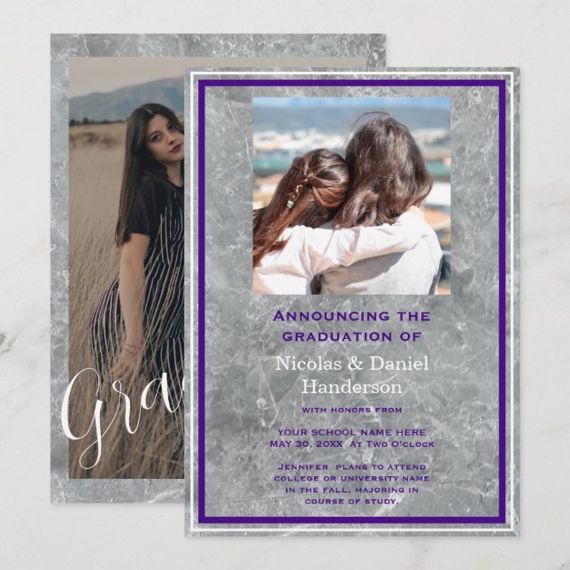 Convites Elegant photo double graduation Announcement (Frente/Verso)