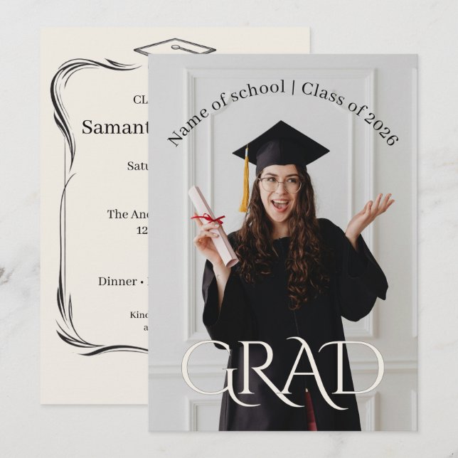 Convites Elegant Photo Grad Party | Modern Minimalist Grad  (Frente/Verso)