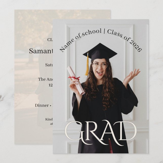 Convites Elegant Photo Grad Party | Modern Minimalist Grad  (Frente/Verso)