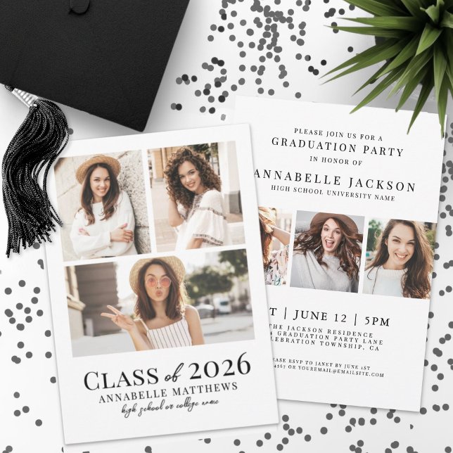 Convites Elegant Photo Graduation Party (Elegant Simple Photo Graduation Party Invitation)