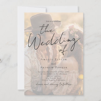 Convites Elegant Photo Script Calligraphy QR Code Wedding