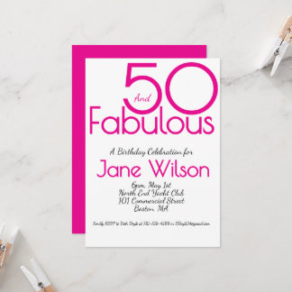 Convites Elegant Pink 50 and Fabulous Birthday  