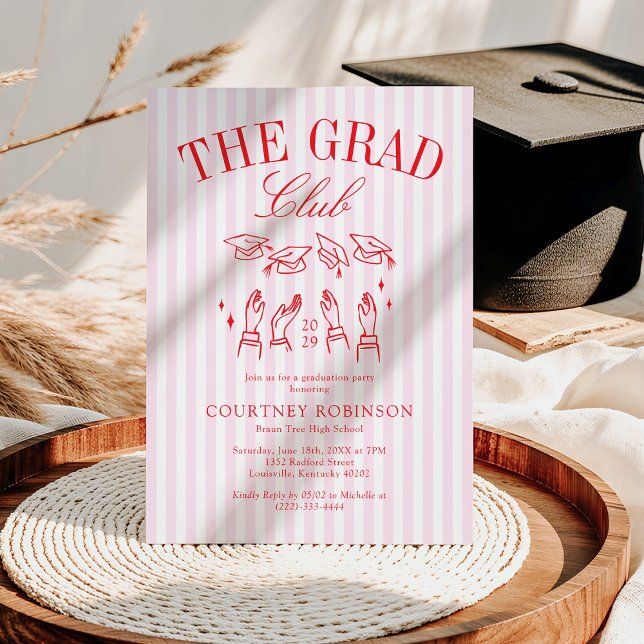 Convites Elegant Pink and Red Grad Club Graduation (Criador carregado)