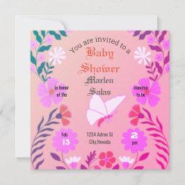 Convites Elegant pink baby shower, butterflies and flowers