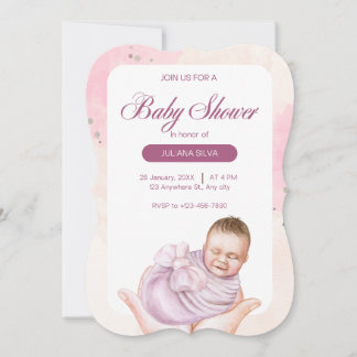 Convites Elegant Pink Baby Shower Invitation with newborn