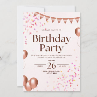 Convites Elegant Pink Birthday Party Invitation Card