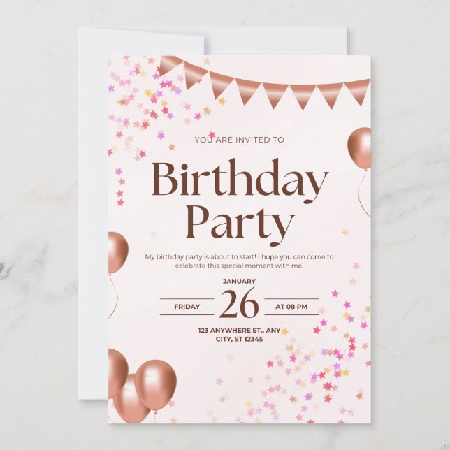 Convites Elegant Pink Birthday Party Invitation Card (Frente)