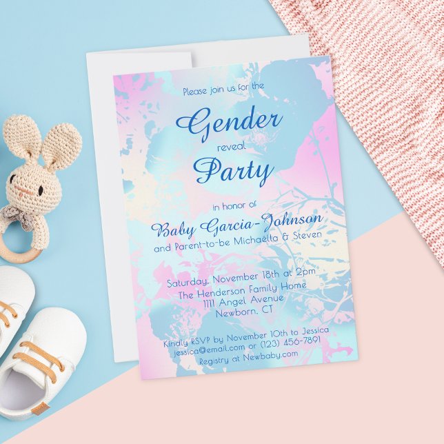 Convites Elegant Pink Blue Watercolor Gender Reveal Party (Criador carregado)