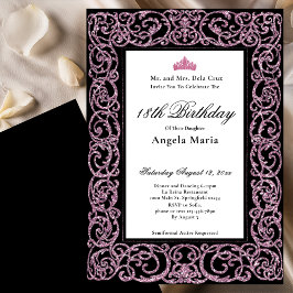 Convites Elegant Pink Border 18th Birthday Debut