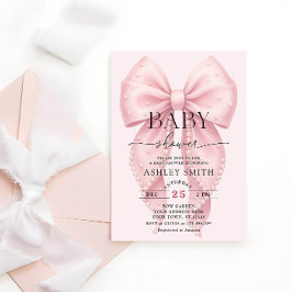 Convites Elegant Pink Bow Baby Shower