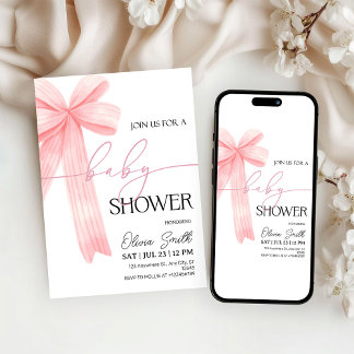 Convites Elegant Pink Bow Baby Shower Invitation