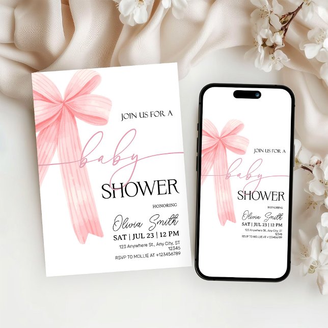 Convites Elegant Pink Bow Baby Shower Invitation (Criador carregado)