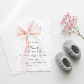 Convites Elegant Pink Bow Baby Shower Invitation