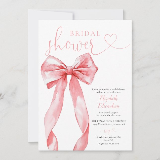 Convites Elegant Pink Bow Bridal Shower (Frente)
