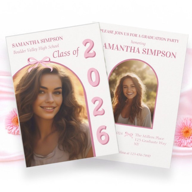 Convites Elegant Pink Bow Graduation Invitation (Criador carregado)