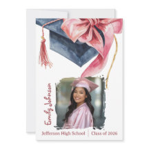 Elegant Pink Bow Graduation Party Invitation 