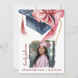 Convites Elegant Pink Bow Graduation Party Invitation 
