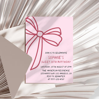 Convites Elegant Pink Bow Sweet 16 Birthday