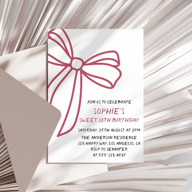 Convites Elegant Pink Bow Sweet 16 Birthday (Criador carregado)
